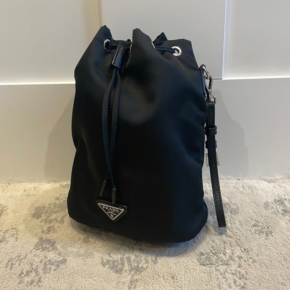 Prada Wristlet Tessuto Nylon Bucket Drawstring Pouch